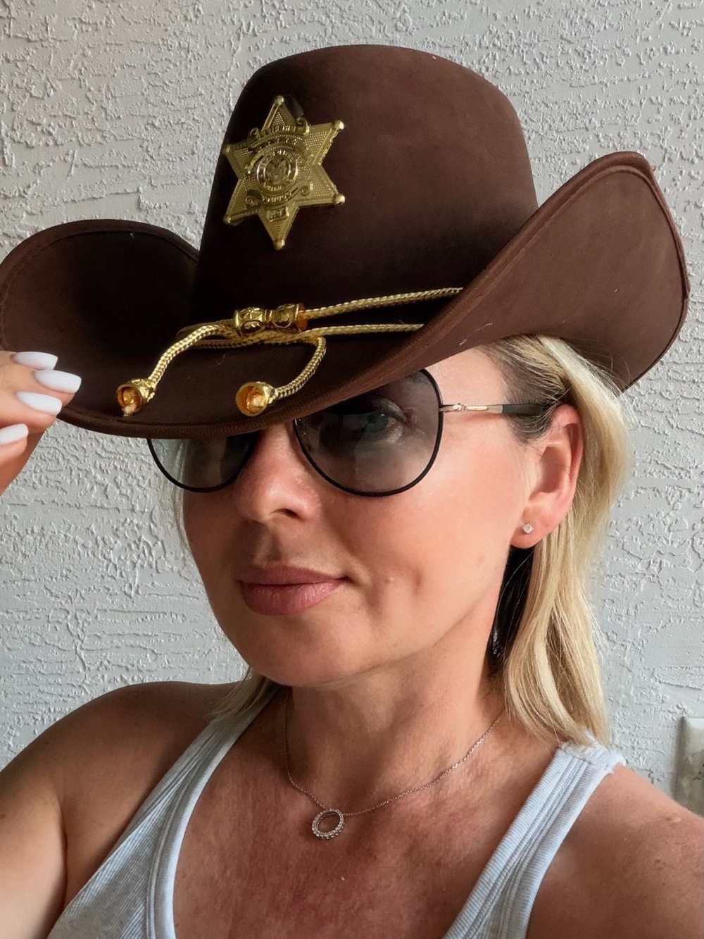 Brown Sheriff Cowboy Hat Gold Star Badge Western Costume Rodeo